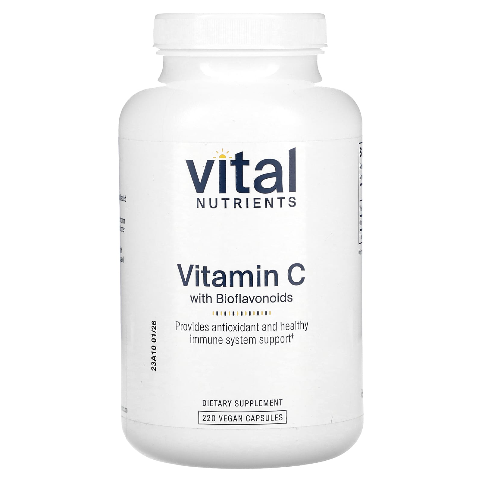 Vital Nutrients, Vitamin C With Bioflavonoids, 220 Vegan Capsules UPC 693465518212 | HiLife Vitamins
